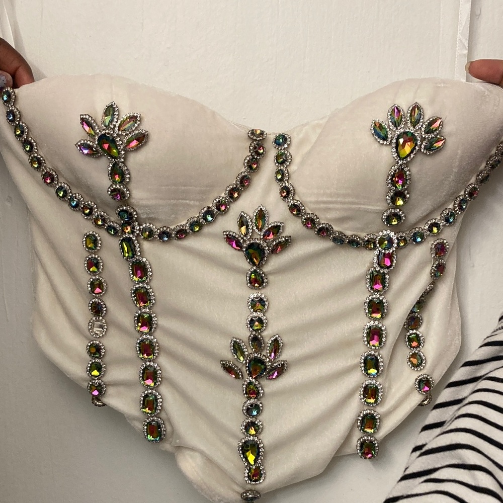 AKIRA White Gem-Embellished Bustier